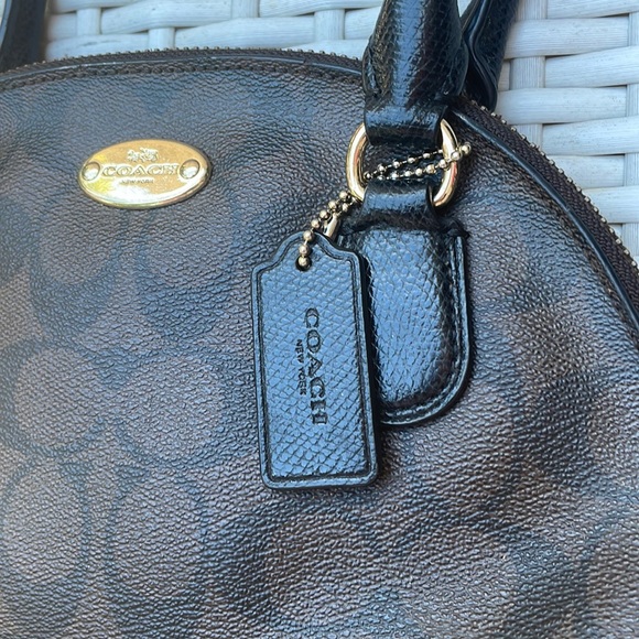 COACH MINI CORA SIGNATURE DOMED SATCHEL F34083 BROWN/BLACK - Picture 2 of 13